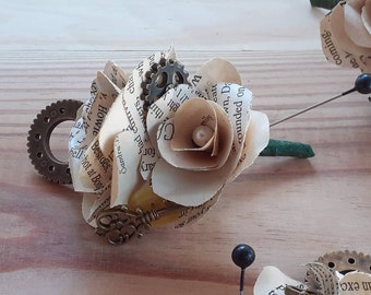 Steampunk Book Page Boutonniere: Literary Wedding Grooms Accessory