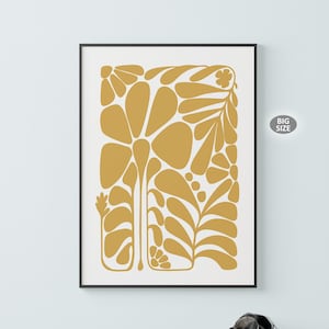 Yellow Ocher Wall Art, Boho Leaves Print Mustard wall art, Digital Download, Minimalst Natural, Botanical Room Decor, Leaf yellow Wall Art