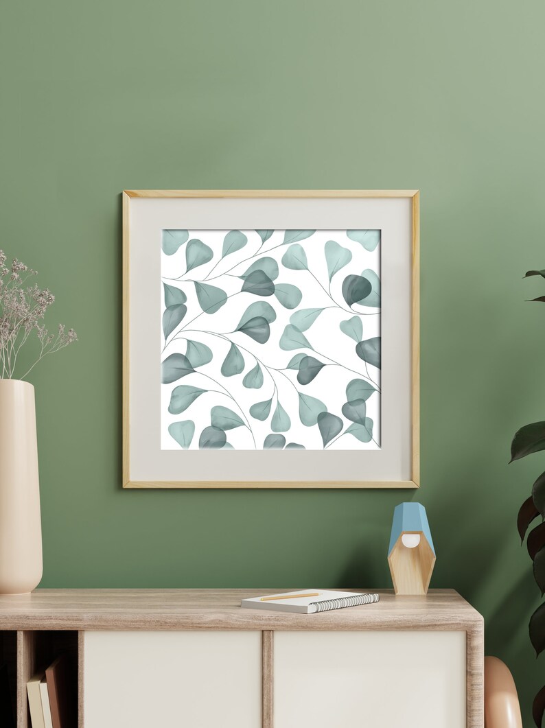 Leaves Green Wall Art Square Wall Art Mid Century Printable Etsy
