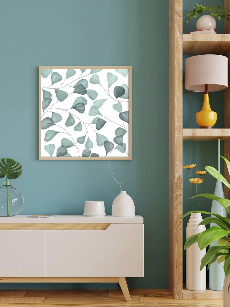 Leaves Green Wall Art Square Wall Art Mid Century Printable Etsy