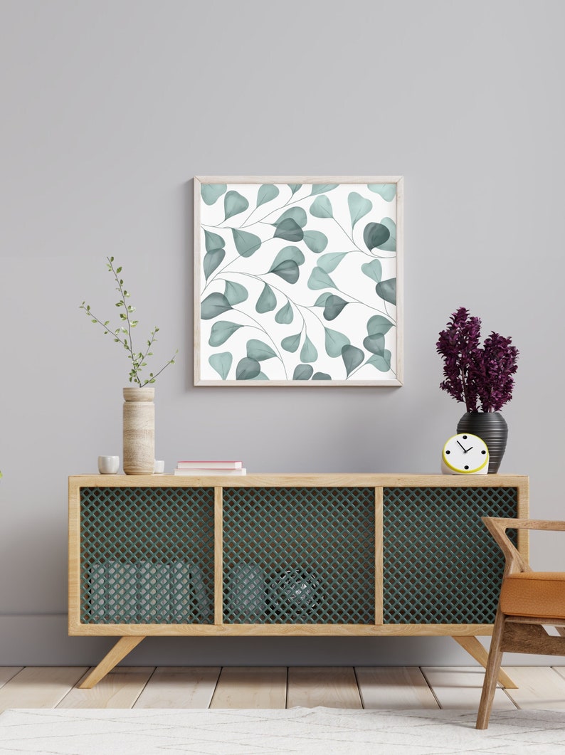 Leaves Green Wall Art Square Wall Art Mid Century Printable Etsy