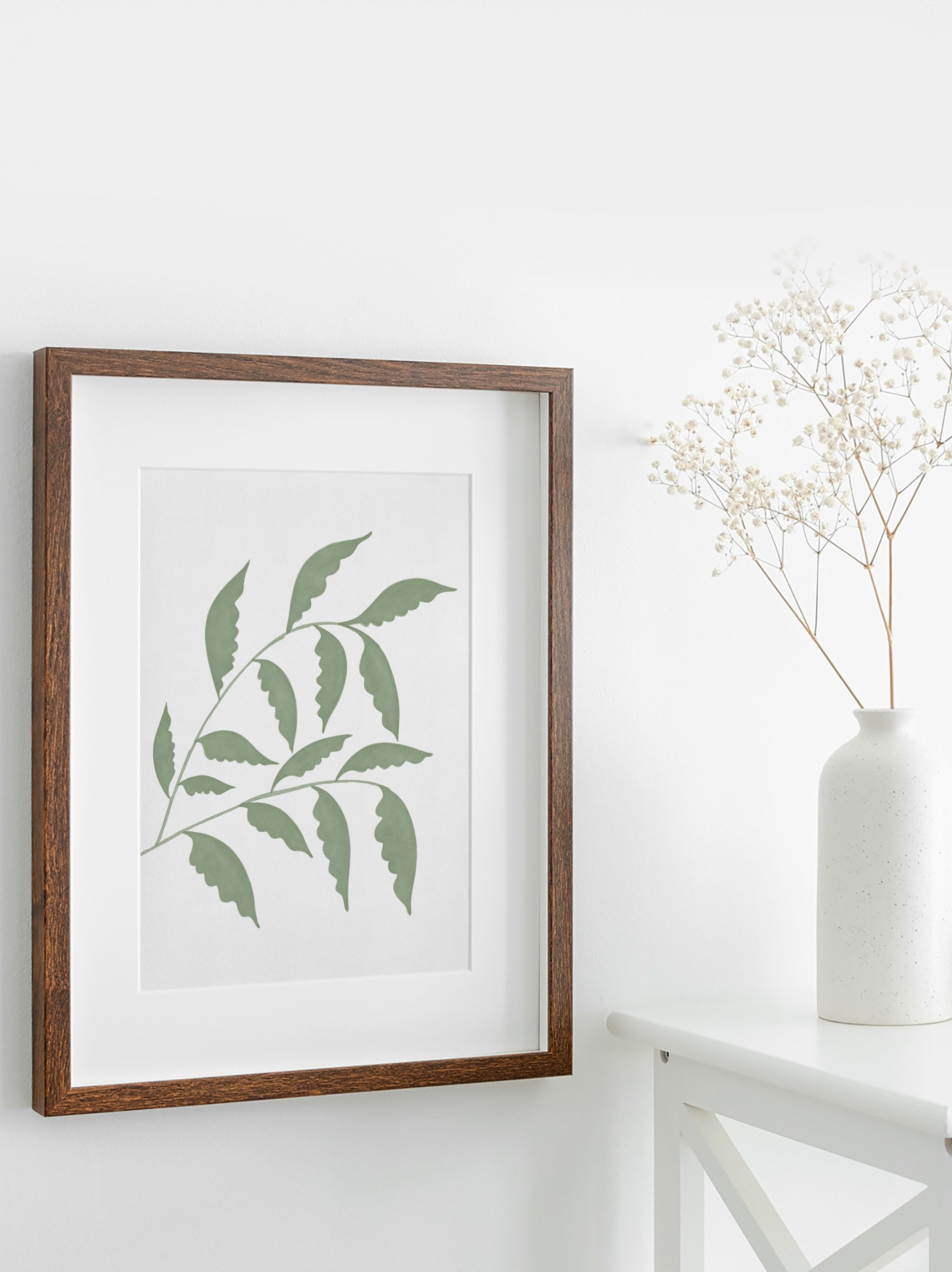 Leaves Wall Art Green Wall Decor Digital Download Mid Century - Etsy