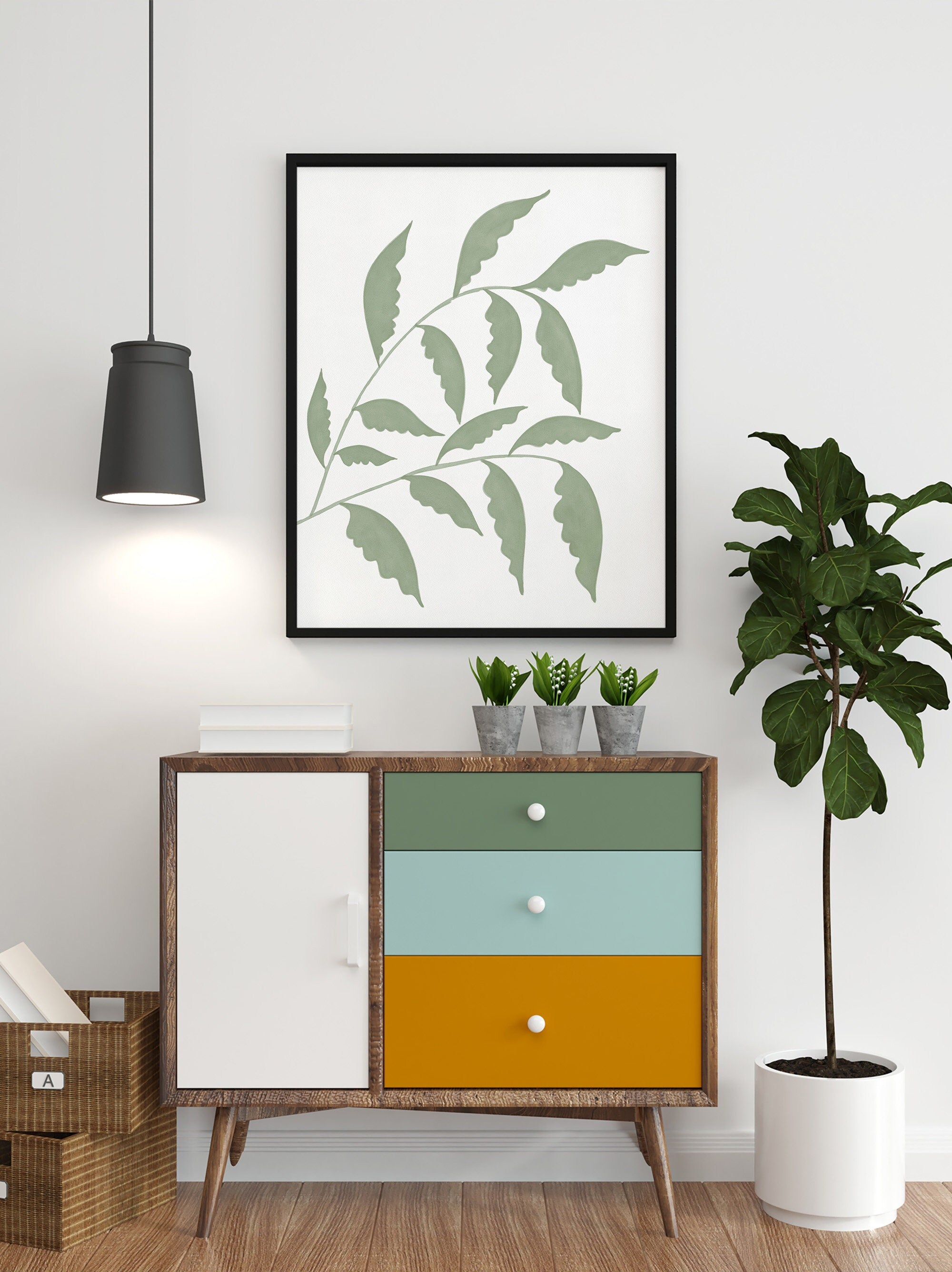 Leaves Wall Art Green Wall Decor Digital Download Mid Century - Etsy