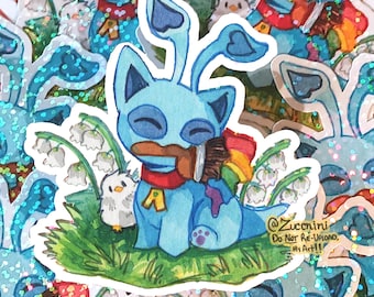 Rainbow Paint Brush Neopet Aisha - Holographic 2.5 x 2.5in Sticker - Hand cut Watercolor style sticker - Water Resistant