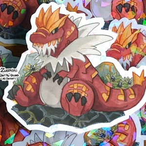 Tyrantrum - Holographic 3 x 3.5in Sticker - Hand cut Watercolor style sticker - Water Resistant
