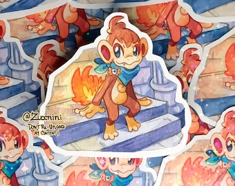 PMD Chimchar Holographic 2.5 x 3.2in Sticker - Watercolor style sticker - Water Resistant