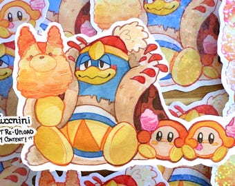 King Dedede and Waddle dees - Holographic 2.5 x 3.5in Sticker - Hand cut Watercolor style sticker - Water Resistant