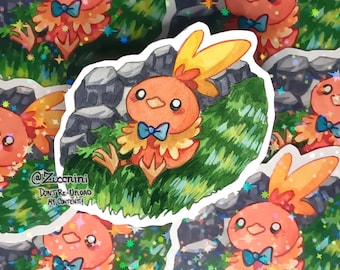 PMD Torchic Holographic 2.5 x 3.2in Sticker - Watercolor style sticker - Water Resistant