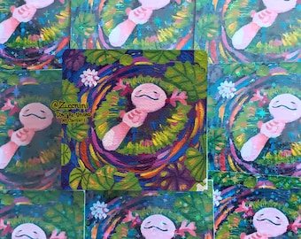 Shiny wooper - Mini Art Sticker - Holographic 2.2 x 2.2in Sticker - Hand cut Watercolor style sticker - Water Resistant