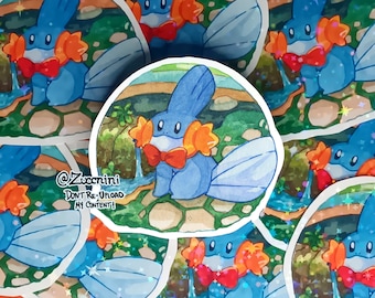 PMD Mudkip Holographic 2.5 x 3.2in Sticker - Watercolor style sticker - Water Resistant