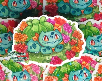 PMD Bulbasaur Holographic 2.5 x 3.2in Sticker - Watercolor style sticker - Water Resistant