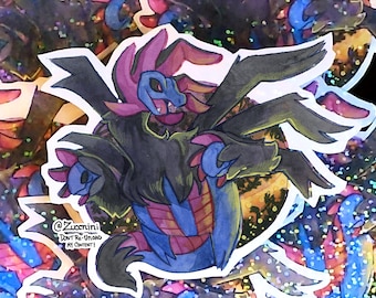 Hydreigon - Holographic 3 x 3.5in Sticker - Hand cut Watercolor style sticker - Water Resistant