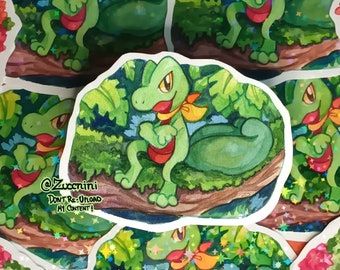 PMD Treecko Holographic 2.5 x 3.2in Sticker - Watercolor style sticker - Water Resistant