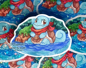 PMD Squirtle Holographic 2.5 x 3.2in Sticker - Watercolor style sticker - Water Resistant