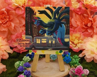 Hydreigon 3 x 3 Mini Canvas Painting with mini easel - Handmade Original Acrylic Painting OOAK - PKMN