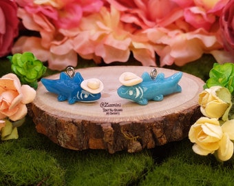 Mini Gummy shark with hat - Transparent or glow - Hand made OOAK Polymer Clay Figure - Sculpture - animal figurine [not edible]