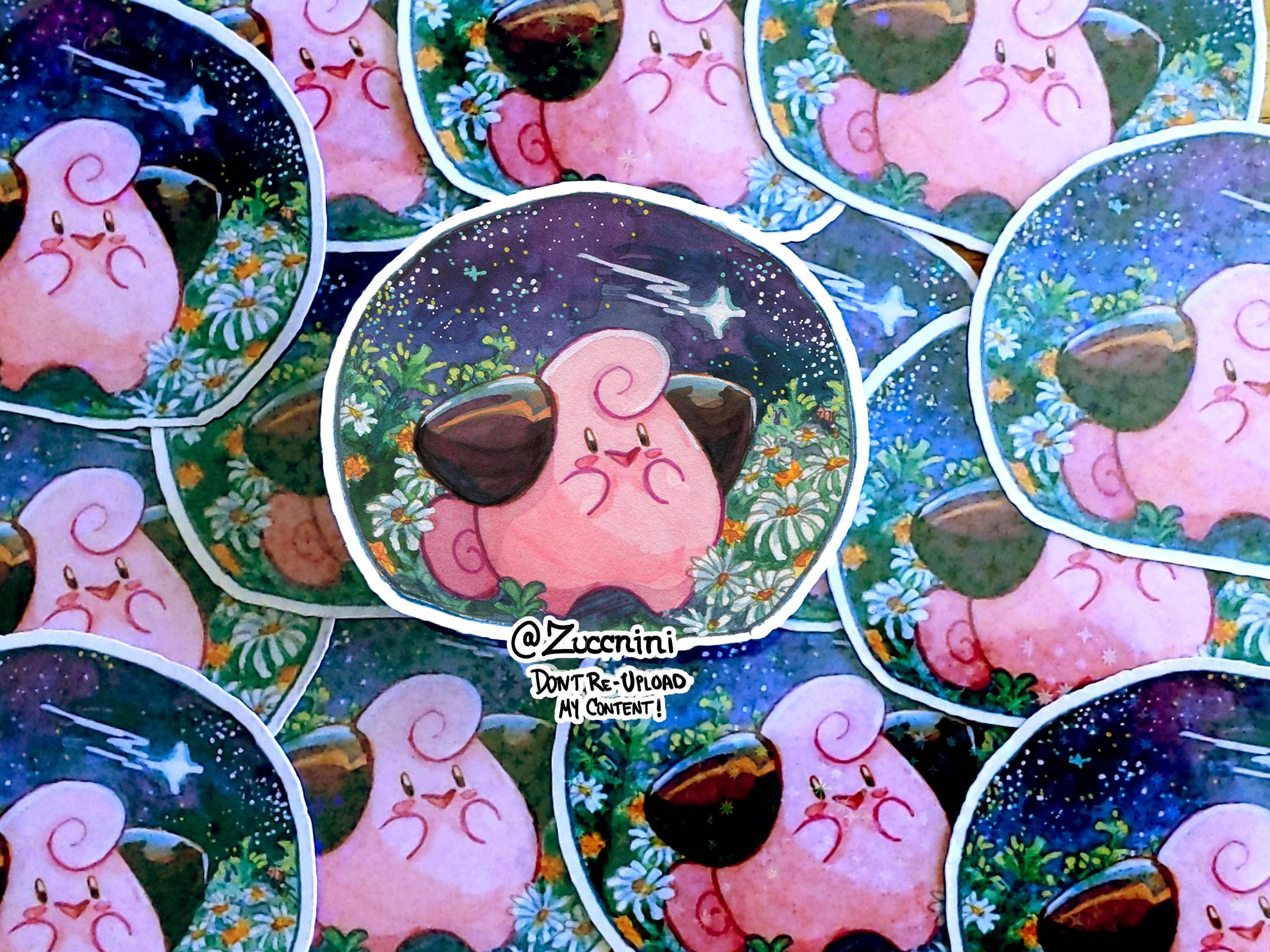 Cleffa - Holographic 2.5 X 2.7in Sticker - Hand Cut Watercolor Style ...