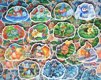 Pokemon mystery dungeon Starters - Mix and match set- Holographic 2.5 x 3.2in Sticker - Watercolor style sticker - Water Resistant