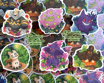 Mix and Match Sticker set - Ghosts - Pumpkaboo - Mismagius - Mimikyu - Gengar - Dusknoir - Spiritomb - Hand Cut Holographic stickers.