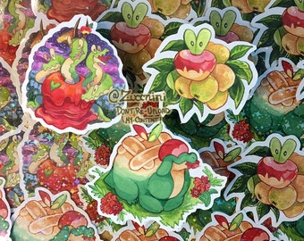 3 Sticker set - Apple dragons: Appletun - Hydrapple - Applin - Holographic 2.5in Stickers. Hand cut Watercolor style sticker.