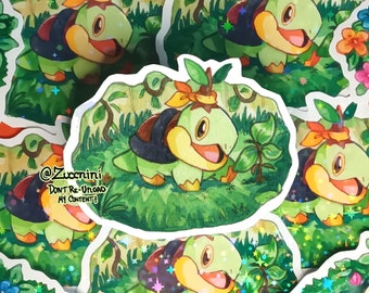 PMD Turtwig Holographic 2.5 x 3.2in Sticker - Watercolor style sticker - Water Resistant