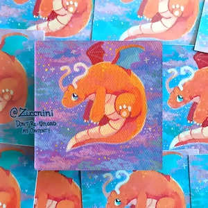 Dragonite - Mini Print Sticker - Holographic 2.2 x 2.2in Sticker - Hand cut Watercolor style sticker - Water Resistant
