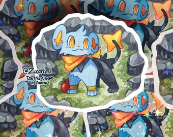 PMD Shinx Holographic 2.5 x 3.2in Sticker - Watercolor style sticker - Water Resistant