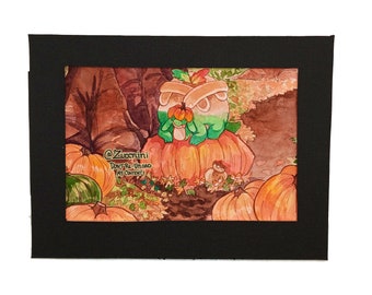 Pumpkin Appletun 5.5x3.75 Painting on 7x5 Mat board - Original Watercolor Painting - Handpainted