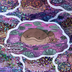 Clodsire and Paldean wooper - Holographic 2.5 x 3.2in Sticker - Hand cut Watercolor style sticker - Water Resistant