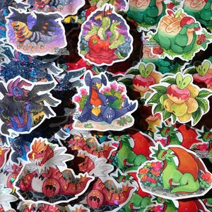 Mix and Match Sticker set Dragons: Garchomp - Appletun - Salamence - Tyrantrum - Giratina - Hand Cut Watercolor style Holographic stickers.