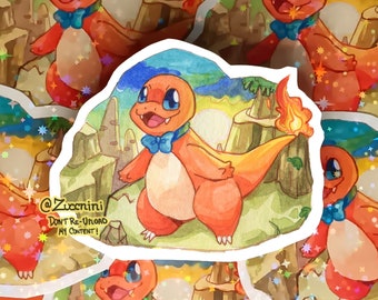 PMD Charmander Holographic 2.5 x 3.2in Sticker - Watercolor style sticker - Water Resistant