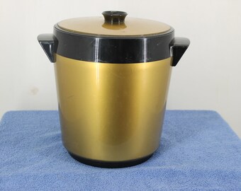 Thermo Serve by Thermos West Bend Insulated Ice Bucket Double Wall Gold and Black Vintage Ready For Spring and Summer Entertaining