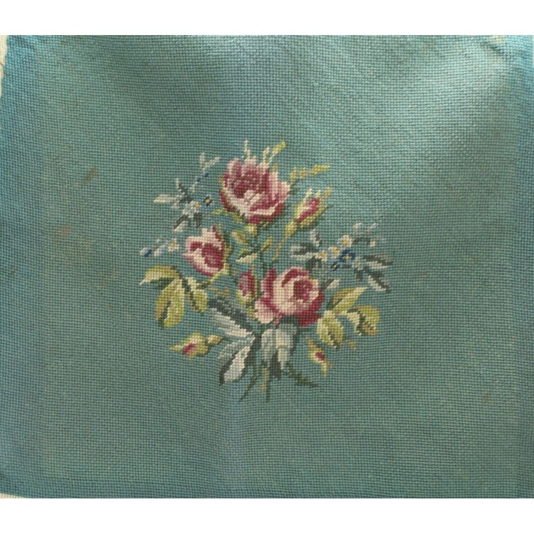 Needlepoint Dining Chair Seat Cover Handmade Green Pink Roses Etsy