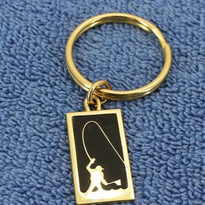 Key Chain Fly Fisherman Gold Plated Engraved with Initials E L