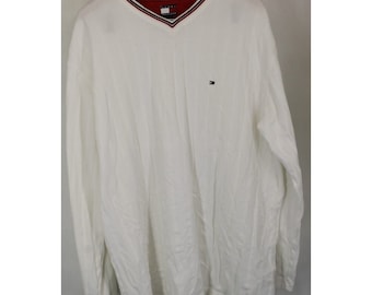 Tommy Hilfiger Vintage Men 2XL Pullover 100% Cotton White Logo Flag Label