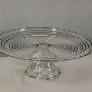 13" Vintage Footed Crystal Cake Stand With 8 Panel Round Foot