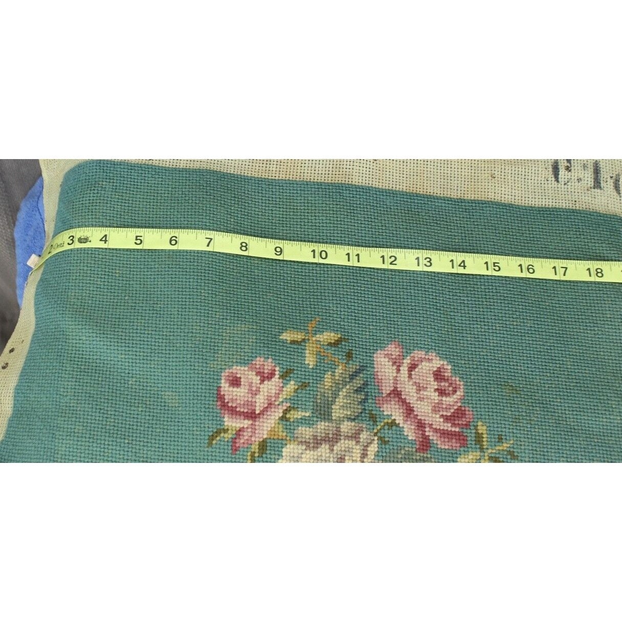 Needlepoint Dining Chair Seat Cover Green Pink Roses Austria C1027