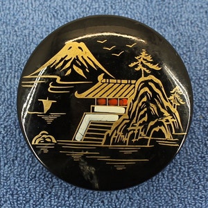 Set of 6 Imperial Imports Black with Gold 3&quot; Plastic Coasters in Decorative Case. Made in Japan