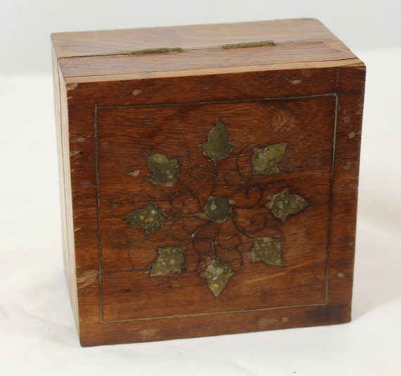 Trinket Box With Inlaid Brass Vintage 4 x 4 x 2 1… - image 6
