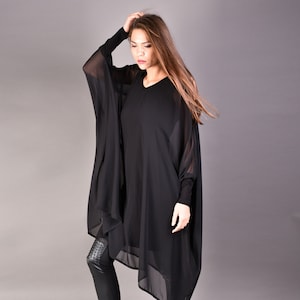 Black Tunic, Тulle, Womens Tunic, Oversize Tunic, Dress Tunic, Plus Size Tunic, Long Sleeve Tunic, Maxi Tunic Top, Tulle Cover Up, Clothing image 1