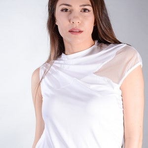 White Blouse, White Lace Top, Tunic Top, Asymmetrical Top, Oversized Top, Plus Size Clothing image 1