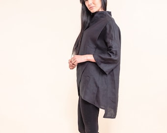 Black Overlapping Tunic  with Relaxed Cut