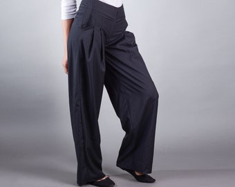 High Waist Pleated Wide Leg Pants,Warm Wool Long Plus Size Pants ,High Rise Formal Trousers, Soft Casual Loose Palazzo pants