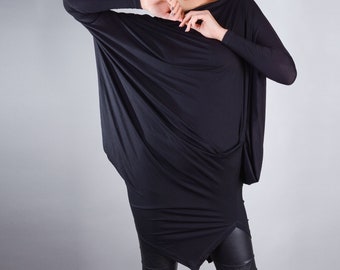 Tunika Kleid, Plus Size Tunika, Asymmetrische Tunika, Schwarze Tunika, Baggy Top, Langarm Tunika, Damen Tunika, Plus Size Kleidung