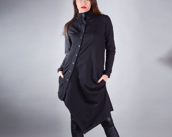 Sweatshirt, Damenjacke, Asymmetrische Jacke, Schwarze Jacke, Steampunk Jacke, Oversized Jacke, Plus Size, Plus Size Kleidung