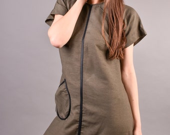 Tuta di lino oversize con cavallo basso estivo/Tuta di lino sciolto verde militare/Boho Plus Taglia pagliaccetto di lino per donne/Abbigliamento taglie forti