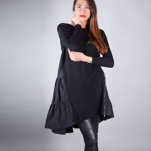 Knitting, Tunic, Plus Size Tunic, Tunic Dress, Black Tunic, Long Sleeve Tunic, Womens Tunic, Asymmetric Tunic, Tunic Top, Women Tunic Dress