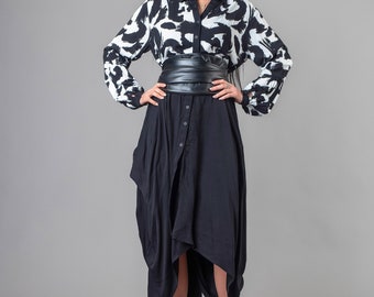Elegant Plus Size Shirt Dress with Puff Sleeves, Flowing Hemline and Optional Belt for Day or Evening Wear