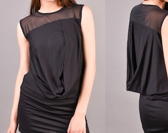 Sleeveless Draped Tunic, Black Oversized Viscose Top