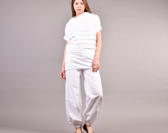 Plus Size Set, Set Of 2, White Linen Tunic, Linen Pants, Loose Linen Pants, Plus Size Clothing, Plus Size Tunic